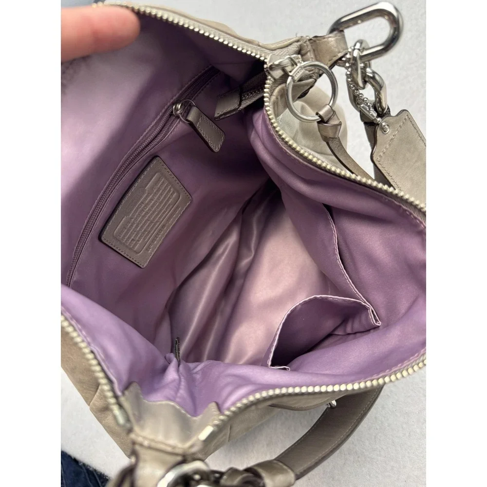 Coach Chelsea Ashlyn Hobo Shoulder Bag Women's Large Metallic Leather Gray Zip